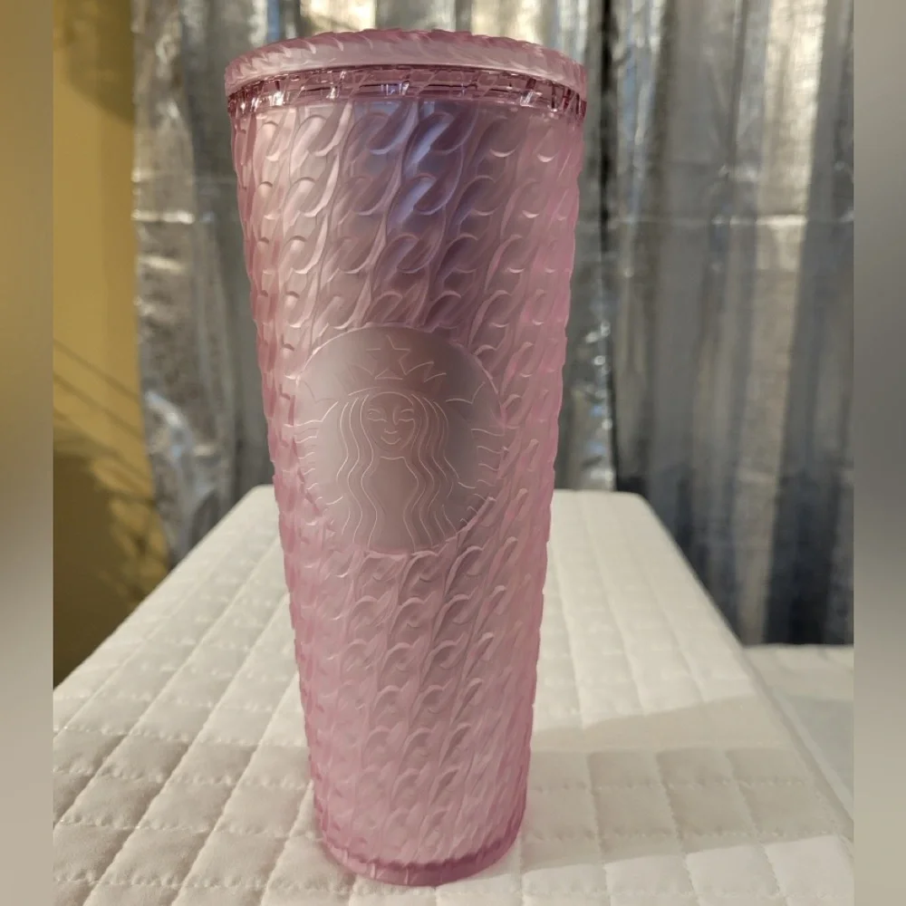 Starbucks 2024 Matte Light Pink Soft Touch Chain Link Venti Cold Cup Tumbler Fun